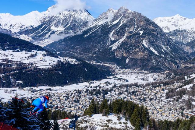 Italy's Mattia Casse takes part in the second official training for the men's downhill alpine skiing event ahead of the Milano Cortina 2026 Winter Olympic Games at the Stelvio Ski Centre in Bormio (Valtellina) on February 5, 2026. (Photo by Dimitar DILKOFF / AFP)