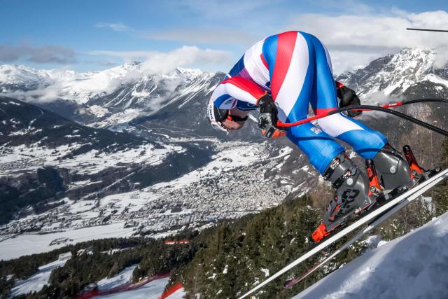 France's Alban Elezi Cannaferina takes the start of the second official training for the men's downhill alpine skiing event ahead of the Milano Cortina 2026 Winter Olympic Games at the Stelvio Ski Centre in Bormio (Valtellina) on February 5, 2026. (Photo by Fabrice COFFRINI / AFP)