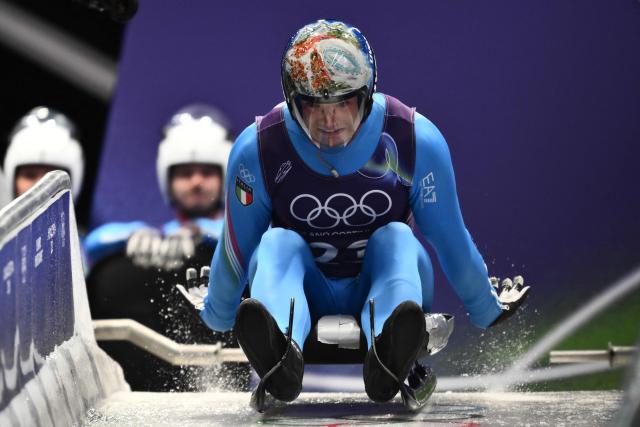 Italy's Leon Felderer takes part in the luge men's singles training session at Cortina Sliding Centre during the Milano Cortina 2026 Winter Olympic Games in Cortina d'Ampezzo on February 5, 2026. (Photo by Marco BERTORELLO / AFP)