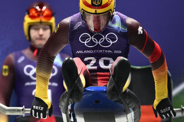 Germany's Felix Loch takes part in the luge men's singles training session at Cortina Sliding Centre during the Milano Cortina 2026 Winter Olympic Games in Cortina d'Ampezzo on February 5, 2026. (Photo by Marco BERTORELLO / AFP)