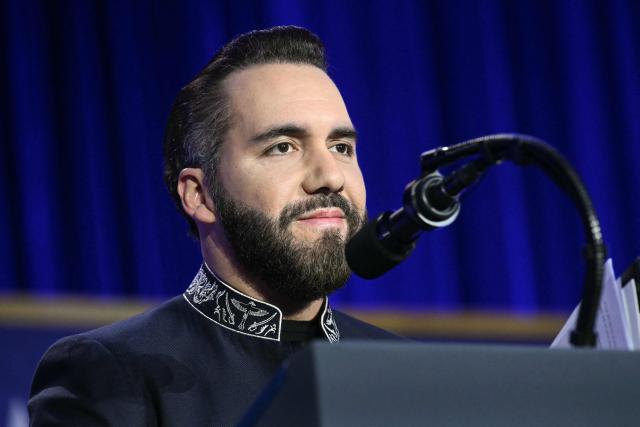 President of El Salvador Nayib Bukele speaks ahead of US President Trump during the National Prayer Breakfast at the Washington Hilton in Washington, DC on February 5, 2026. (Photo by SAUL LOEB / AFP)