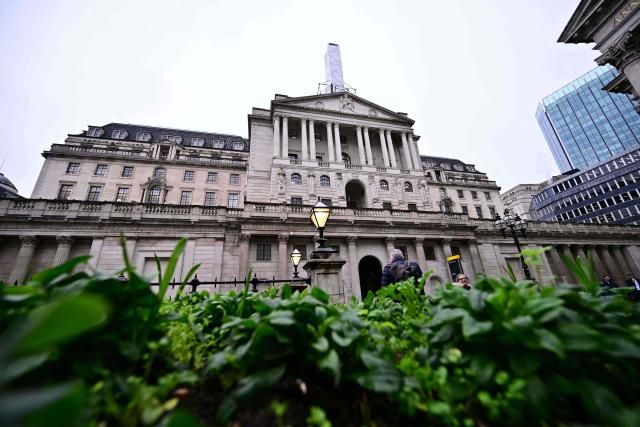 This general view shows the Bank of England in central London on February 5, 2026. The Bank of England on February 5 cut its forecasts for UK growth this year and next, as it left its benchmark interest rate at 3.75 percent. (Photo by Ben STANSALL / AFP)
