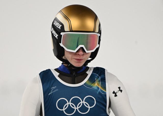 Slovenia's Nika Prevc arrives in the finish area after she jumped during the women's ski jumping normal hill training of the Milano Cortina 2026 Winter Olympic Games at Predazzo Ski Jumping Stadium in Predazzo (Val di Fiemme), on February 5, 2026. (Photo by Javier SORIANO / AFP)