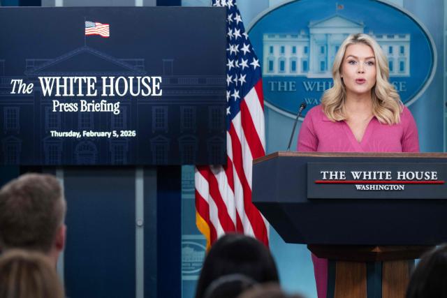 White House Press Secretary Karoline Leavitt speaks during a press briefing in the Brady Press Briefing Room of the White House in Washington, DC, February 5, 2026. (Photo by SAUL LOEB / AFP)