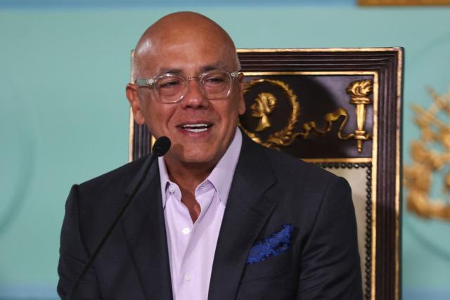 The president of Venezuela's National Assembly, Jorge Rodriguez, speaks during a meeting with the Commission for Democratic Coexistence and Peace in Venezuela, in Caracas on February 5, 2026. (Photo by Pedro MATTEY / AFP)