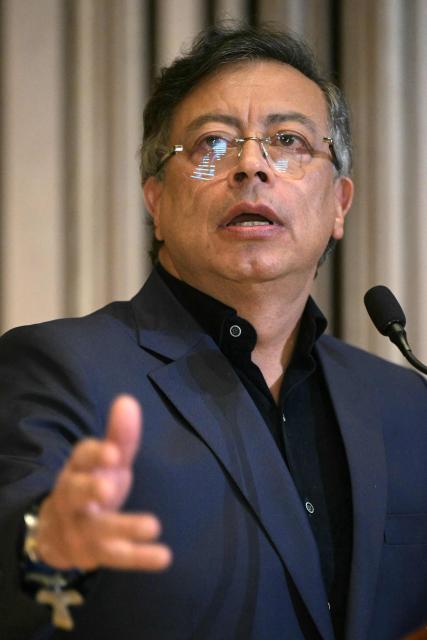 Colombian President Gustavo Petro speaks during a meeting with members of the Colombian diaspora at the Martin Luther King Jr. Memorial Library in Washington, DC, on February 5, 2026. (Photo by Oliver Contreras / AFP)