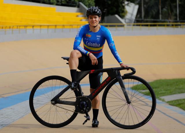 (FILES) Colombian track cyclist Martha Bayona poses for a picture during a training session in Medellin, Colombia on April 29, 2024. The International Cycling Union (UCI) announced on February 5, 2026, the 18-month suspension of Colombian Olympic cyclist Martha Bayona due to breaches in the whereabouts system for anti-doping controls. (Photo by JAIME SALDARRIAGA / AFP)