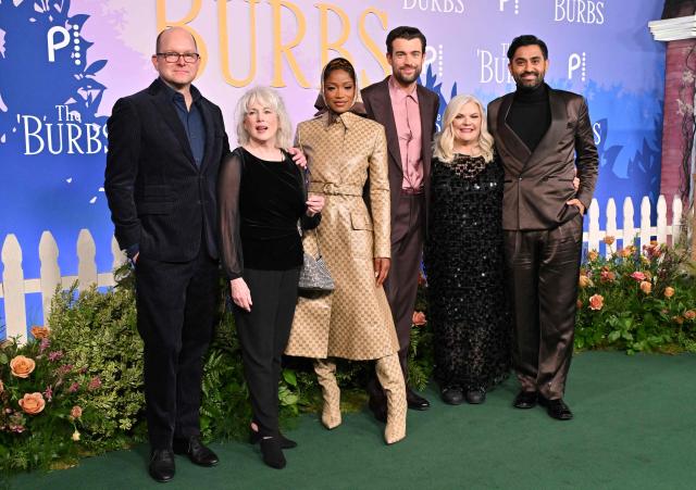 (L-R) Actors Mark Proksch, Julia Duffy, Keke Palmer, Jack Whitehall, Paula Pell and Kapil Talwalkar attend the premiere screening for Peacock's mystery comedy series "The 'Burbs" at Universal Studios Lot in Universal City, California on February 5, 2026. (Photo by AFP)