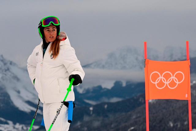 Italy's Sofia Goggia inspects the slope before the second official training for the women's downhill event at the Tofane Alpine Skiing Centre during Milano Cortina 2026 Winter Olympic Games in Cortina d’Ampezzo on February 6, 2026. (Photo by Stefano RELLANDINI / AFP)
