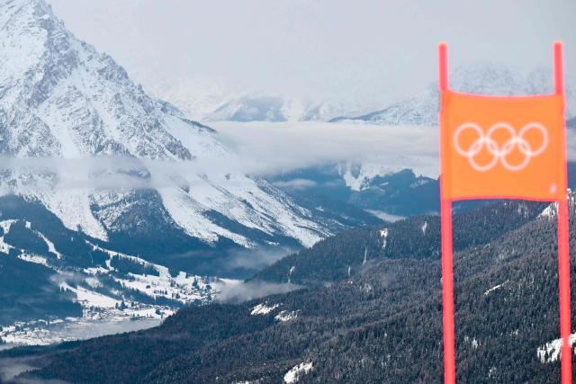A picture shows the panorama from the top of the slope before the second official training for the women's downhill event at the Tofane Alpine Skiing Centre during Milano Cortina 2026 Winter Olympic Games in Cortina d’Ampezzo on February 6, 2026. (Photo by Stefano RELLANDINI / AFP)