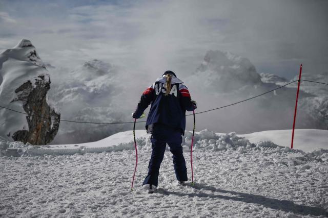 USA's Lindsey Vonn prepares for the second official training for the women's downhill event ahead of the Milano Cortina 2026 Winter Olympic Games at the Tofane Alpine Skiing Centre in Cortina d’Ampezzo on February 6, 2026. (Photo by Marco BERTORELLO / AFP)