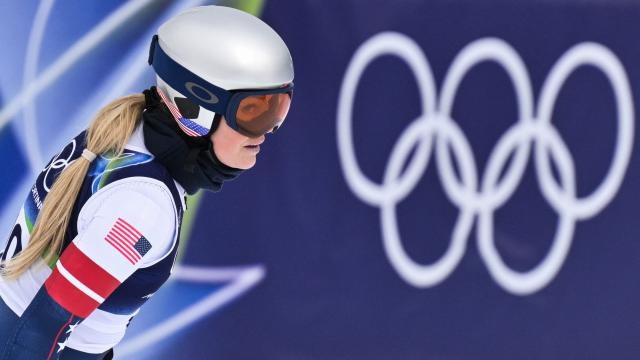 USA's Lindsey Vonn reacts after taking part in the second official training for the women's downhill event ahead of the Milano Cortina 2026 Winter Olympic Games at the Tofane Alpine Skiing Centre in Cortina d’Ampezzo on February 6, 2026. (Photo by Tiziana FABI / AFP)
