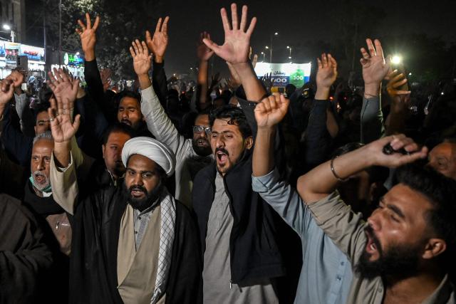 Shiite Muslims shout slogans during a protest in Karachi on February 6, 2026, condemning the suicide blast at a mosque in Islamabad. A suicide blast at a Shiite mosque in Islamabad killed at least 31 people on February 6, with 169 more wounded in the deadliest attack in Pakistan's capital since the 2008 Marriott hotel bombing. (Photo by Rizwan TABASSUM / AFP)