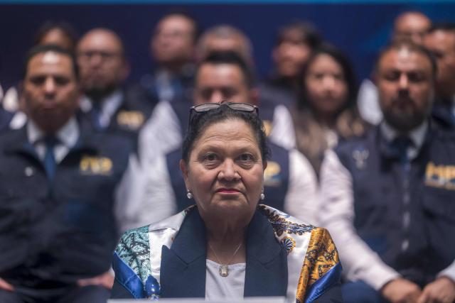(FILES) Guatemala's Attorney General, Consuelo Porras, attends a press conference at the Public Prosecutor's Office building in Guatemala City on May 7, 2024. Guatemala’s Attorney General, Consuelo Porras, who has been sanctioned by the United States and the European Union (EU) over alleged corruption, applied on February 6, 2026 to join the Constitutional Court, the country’s highest judicial body. (Photo by Edwin BERCIAN / AFP)