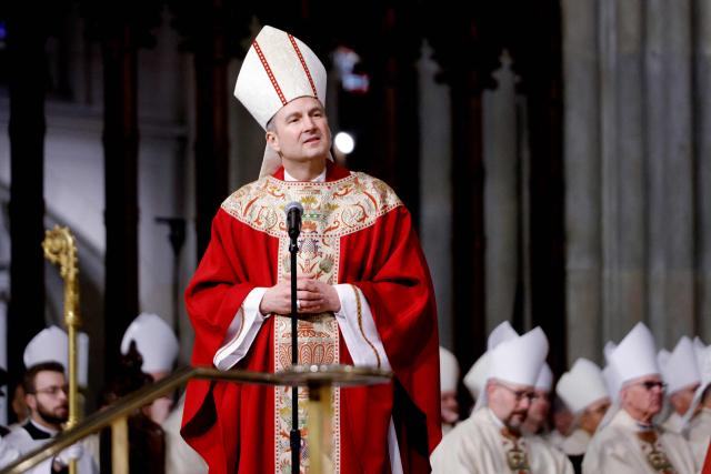 Archbishop-designate of New York Ronald Hicks speaks before his installation Mass, succeeding Cardinal Timothy Dolan, at St. Patrick's Cathedral in New York, on February 6, 2026. (Photo by Leonardo Munoz / AFP)