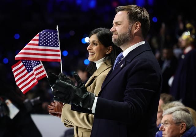 US Vice President JD Vance and US second lady Usha Vance watch the opening ceremony of the Milano Cortina 2026 Winter Olympic Games at the San Siro stadium in Milan, northern Italy, on February 6, 2026. (Photo by Andreas Rentz / POOL / AFP)