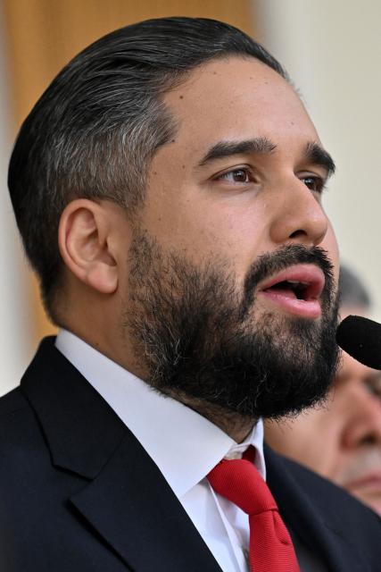 Venezuelan Deputy Nicolas Maduro Guerra, son of ousted President Nicolas Maduro speaks to the press after a meeting between the Venezuelan Parliament's Internal Policy Committee and deans of Venezuelan university law faculties in Caracas, on February 6, 2026. The president of the Venezuelan Parliament met with relatives of political prisoners at a detention center in Caracas on february 6 and promised them that they would be released within a week at the latest. (Photo by Juan BARRETO / AFP)