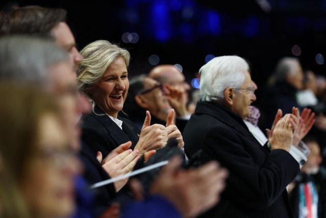 President of the International Olympic Committee (IOC) Kirsty Coventry reacts during the opening ceremony of the Milano Cortina 2026 Winter Olympic Games in Milan, northern Italy, on February 6, 2026. (Photo by Susana Vera / POOL / AFP)