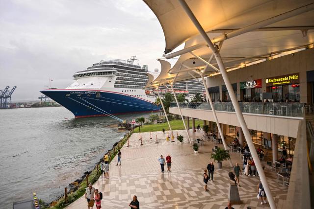 The Panamanian Carnival Miracle cruise ship is pictured anchored at the Colon cruise port in Colon province, Panama, on February 6, 2026. (Photo by MARTIN BERNETTI / AFP)
