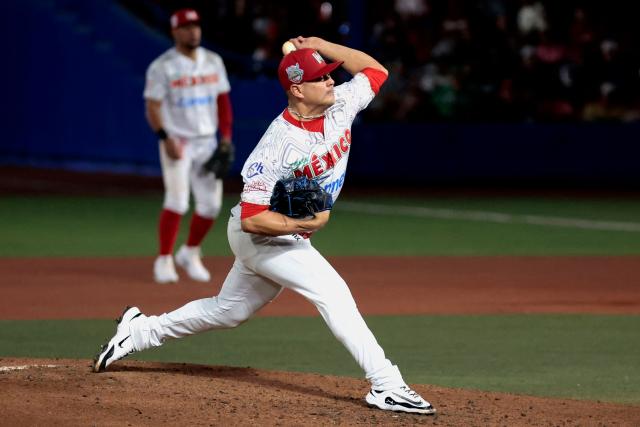 Charros de Jalisco's #13 Manny Banuelos pitches in the first inning of the Caribbean Series baseball tournament semi-final game between Mexico's Charros de Jalisco and Puerto Rico's Cangrejeros de Santurce at the Panamerican Stadium in Jalisco, Mexico, on February 6, 2026. (Photo by Ulises Ruiz / AFP)