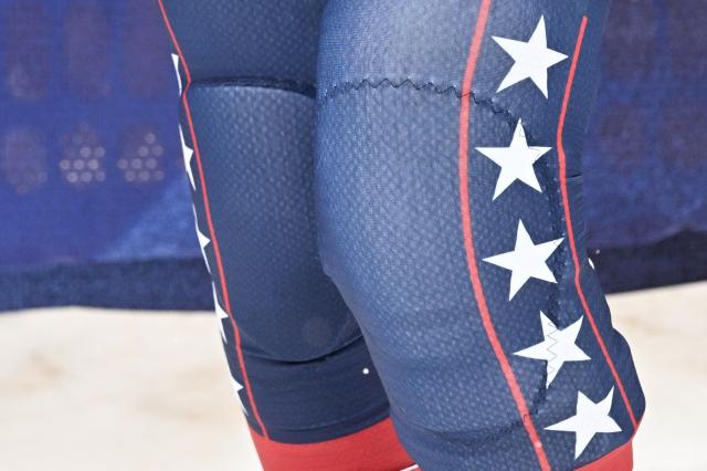 The knees of US' Lindsey Vonn are pictured during an official training for the women's downhill event during the Milano Cortina 2026 Winter Olympic Games at the Tofane Alpine Skiing Centre in Cortina d’Ampezzo on February 7, 2026. (Photo by Tiziana FABI / AFP)