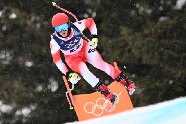 Switzerland's Malorie Blanc takes part of an official training for the women's downhill event during the Milano Cortina 2026 Winter Olympic Games at the Tofane Alpine Skiing Centre in Cortina d’Ampezzo on February 7, 2026. (Photo by Franзois-Xavier MARIT / AFP)
