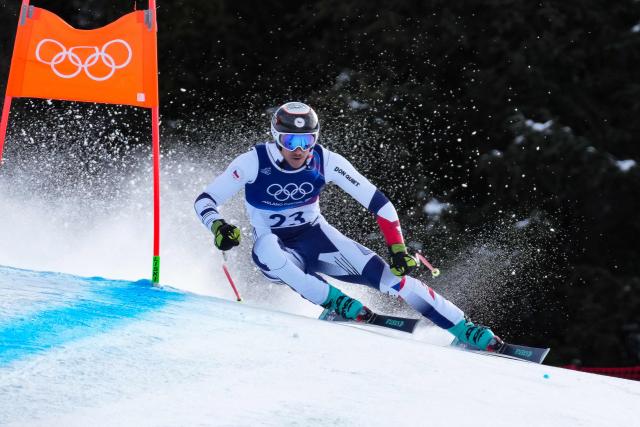 Czech Republic's Jan Zabystran competes in the men's downhill alpine skiing event during the Milano Cortina 2026 Winter Olympic Games at the Stelvio Ski Centre in Bormio (Valtellina) on February 7, 2026. (Photo by Dimitar DILKOFF / AFP)