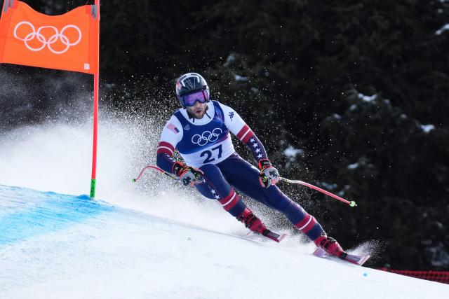 US' Kyle Negomir competes in the men's downhill alpine skiing event during the Milano Cortina 2026 Winter Olympic Games at the Stelvio Ski Centre in Bormio (Valtellina) on February 7, 2026. (Photo by Dimitar DILKOFF / AFP)