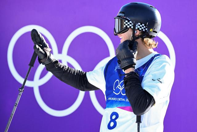 New Zealand's Ben Barclay reacts after competing in the freestyle skiing men's freeski slopestyle qualification run 2 during the Milano Cortina 2026 Winter Olympic Games at Livigno Snow Park, in Livigno (Valtellina), on February 7, 2026. (Photo by Kirill KUDRYAVTSEV / AFP)