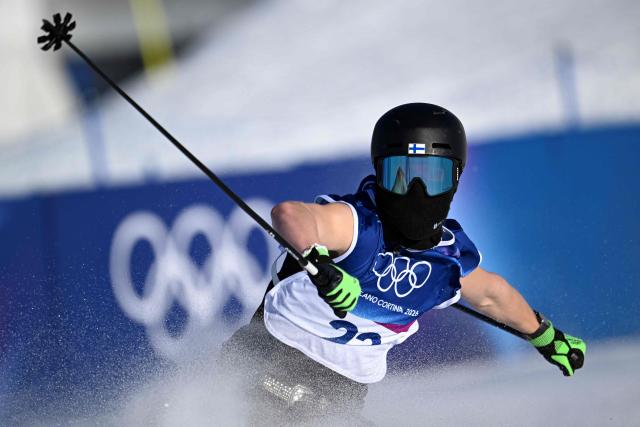 Finland's Kuura Koivisto competes in the freestyle skiing men's freeski slopestyle qualification run 2 during the Milano Cortina 2026 Winter Olympic Games at Livigno Snow Park, in Livigno (Valtellina), on February 7, 2026. (Photo by Kirill KUDRYAVTSEV / AFP)