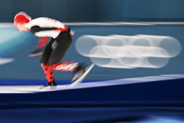 Canada's Laura Hall competes in the speed skating women's 3000m during the Milano Cortina 2026 Winter Olympic Games at Milano Speed Skating Stadium in Milan on February 7, 2026. (Photo by Gabriel BOUYS / AFP)