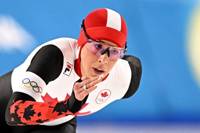 Canada's Valerie Maltais competes in the speed skating women's 3000m during the Milano Cortina 2026 Winter Olympic Games at Milano Speed Skating Stadium in Milan on February 7, 2026. (Photo by Gabriel BOUYS / AFP)
