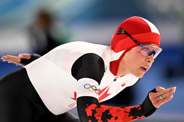 Canada's Valerie Maltais competes in the speed skating women's 3000m during the Milano Cortina 2026 Winter Olympic Games at Milano Speed Skating Stadium in Milan on February 7, 2026. (Photo by Gabriel BOUYS / AFP)