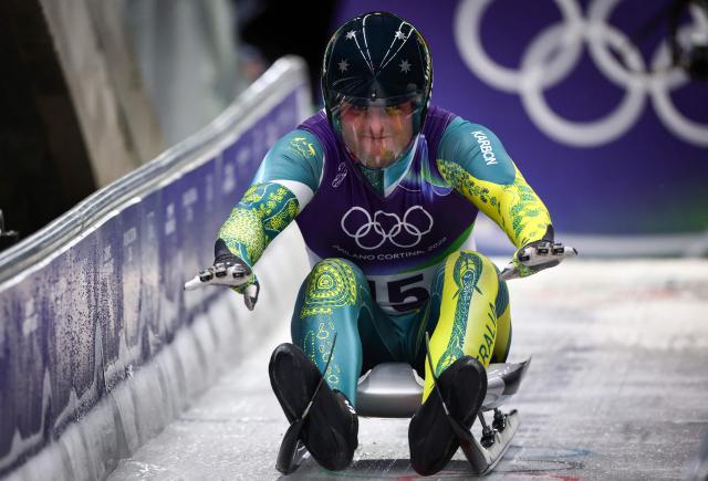 Australia's Alexander Ferlazzo competes in the luge men's singles run 1 at Cortina Sliding Centre during the Milano Cortina 2026 Winter Olympic Games in Cortina d'Ampezzo on February 7, 2026. (Photo by FRANCK FIFE / AFP)