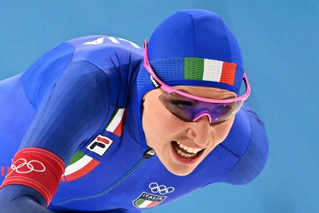 Italy's Francesca Lollobrigida competes in the speed skating women's 3000m during the Milano Cortina 2026 Winter Olympic Games at Milano Speed Skating Stadium in Milan on February 7, 2026. (Photo by Gabriel BOUYS / AFP)
