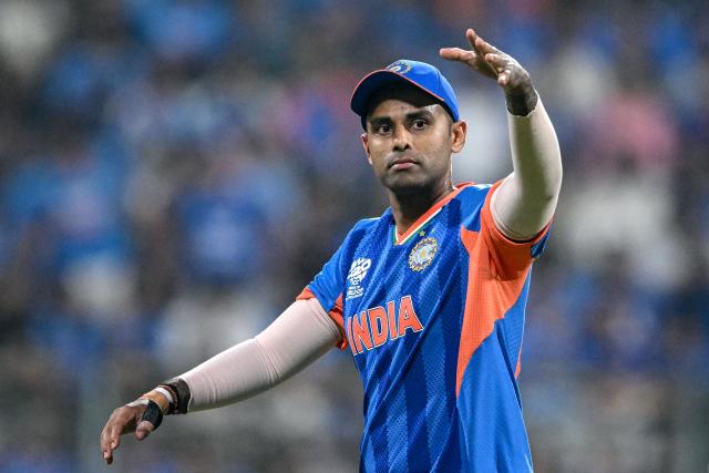 India's captain Suryakumar Yadav arranges the field during the 2026 ICC Men's T20 Cricket World Cup group stage match between India and USA at the Wankhede Stadium in Mumbai on February 7, 2026. (Photo by Punit PARANJPE / AFP)