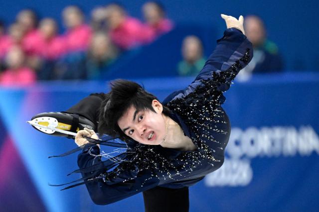 South Korea's Cha Junhwan competes in the figure skating team event men's singles short program during the Milano Cortina 2026 Winter Olympic Games at Milano Ice Skating Arena in Milan on February 7, 2026. (Photo by WANG Zhao / AFP)