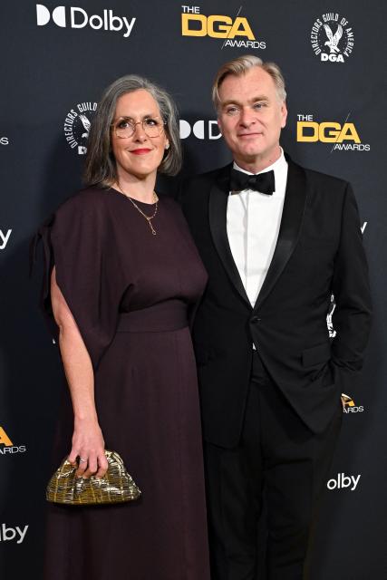 British-US filmmaker Christopher Nolan (R) and his wife British producer Emma Thomas attend the 78th Annual DGA (Directors Guild of America) awards at the Beverly Hilton hotel in Beverly Hills, California on February 7, 2026. (Photo by Lisa O'CONNOR / AFP)