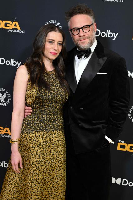Canadian actor and comedian Seth Rogen (R) and his wife Lauren Miller Rogen attend the 78th Annual DGA (Directors Guild of America) awards at the Beverly Hilton hotel in Beverly Hills, California on February 7, 2026. (Photo by Lisa O'CONNOR / AFP)