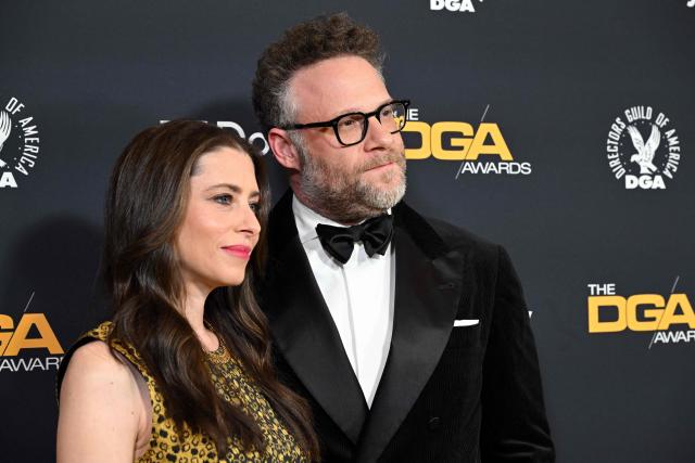 Canadian actor and comedian Seth Rogen (R) and his wife Lauren Miller Rogen attend the 78th Annual DGA (Directors Guild of America) awards at the Beverly Hilton hotel in Beverly Hills, California on February 7, 2026. (Photo by Lisa O'CONNOR / AFP)