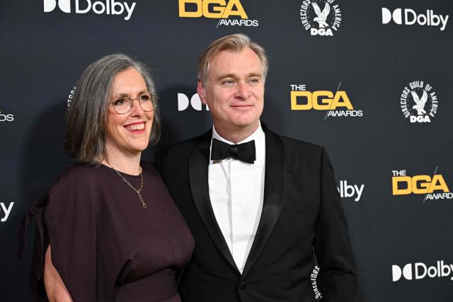 British-US filmmaker Christopher Nolan (R) and his wife British producer Emma Thomas attend the 78th Annual DGA (Directors Guild of America) awards at the Beverly Hilton hotel in Beverly Hills, California on February 7, 2026. (Photo by Lisa O'CONNOR / AFP)