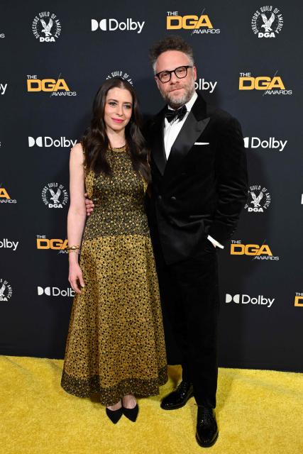 Canadian actor and comedian Seth Rogen (R) and his wife Lauren Miller Rogen attend the 78th Annual DGA (Directors Guild of America) awards at the Beverly Hilton hotel in Beverly Hills, California on February 7, 2026. (Photo by Lisa O'CONNOR / AFP)
