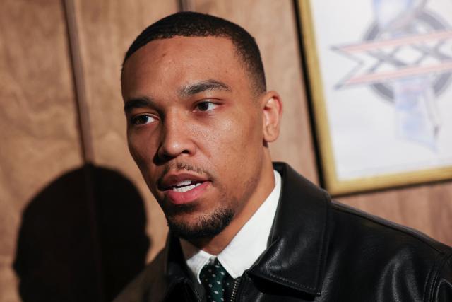 Detroit Lions wide receiver Amon-Ra St. Brown attends the Abercrombie and Fitch NFL Super Bowl weekend fashion presentation at the NFL Culture Club at The Pearl in San Francisco, California, on February 7, 2026. (Photo by Patrick T. Fallon / AFP)