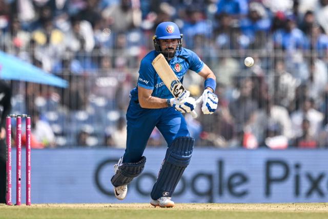 Afghanistan's Ibrahim Zadran plays a shot during the 2026 ICC Men's T20 Cricket World Cup group stage match between Afghanistan and New Zealand at the MA Chidambaram Stadium in Chennai on February 8, 2026. (Photo by R. Satish BABU / AFP)