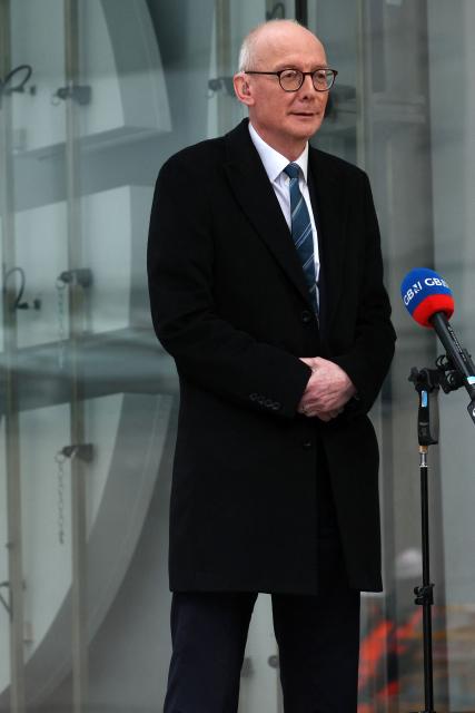 Britain's Pensions Secretary Pat McFadden gives an interview outside the BBC building in central London on February 8, 2026, after an appearance on the BBC's 'Sunday' political television show. (Photo by Adrian Dennis / AFP)