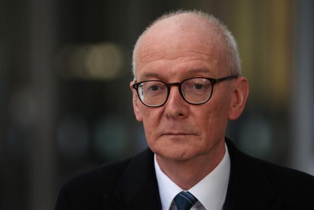 Britain's Pensions Secretary Pat McFadden leaves the BBC building in central London on February 8, 2026, after an appearance on the BBC's 'Sunday' political television show. (Photo by Adrian Dennis / AFP)