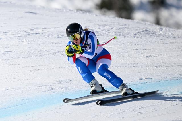 France's Laura Gauche competes in the women's downhill event during the Milano Cortina 2026 Winter Olympic Games at the Tofane Alpine Skiing Centre in Cortina d’Ampezzo on February 8, 2026. (Photo by Franзois-Xavier MARIT / AFP)