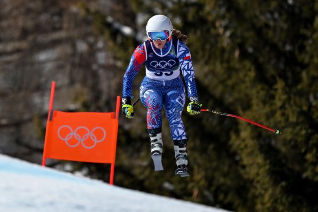 Chile's Matilde Schwencke competes in the women's downhill event during the Milano Cortina 2026 Winter Olympic Games at the Tofane Alpine Skiing Centre in Cortina d’Ampezzo on February 8, 2026. (Photo by Franзois-Xavier MARIT / AFP)