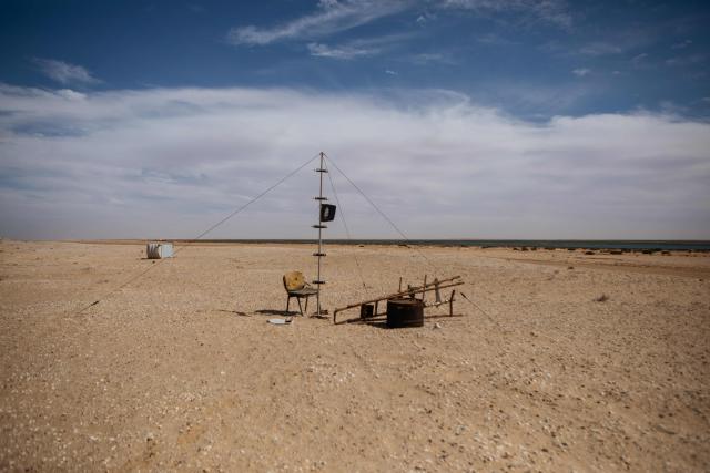 A sediment trap used to collect dust samples is seen at the Banc d’Arguin on February 6, 2026. The Blue March held its second edition this year at the Banc d’Arguin, a UNESCO World Heritage site marking its 50th anniversary. The citizen-led artistic and environmental initiative is organised by the Mauritanian Environmental Association (AME), and was initiated by Mauritanian-born Malian film director Abderrahmane Sissako and Senegalese screenwriter Kessen Fatoumata Tall.
The week-long collective walk aims to raise awareness of Mauritania’s biodiversity and foster dialogue on climate change and desertification among researchers, artists and policymakers. (Photo by Kang-Chun Cheng / AFP)