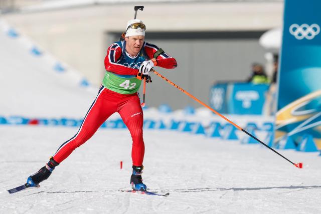 Norway's Vetle Sjaastad Christiansen skis in the mixed biathlon 4 x 6km relay event during the Milano Cortina 2026 Winter Olympic Games at the Anterselva Biathlon Arena (Sudtirol Arena) in Anterselva (Val Pusteria) on February 8, 2026. (Photo by Odd ANDERSEN / AFP)